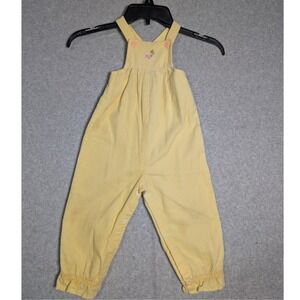 Vintage Sears Yellow Corduroy Romper Floral Embroidery Size L Kids 2T Retro